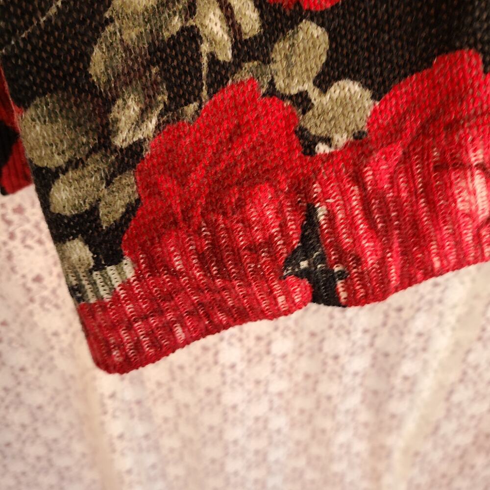 Show me your Mumu black red green oversized floral knit long sleeve top size xs - Picture 10 of 11